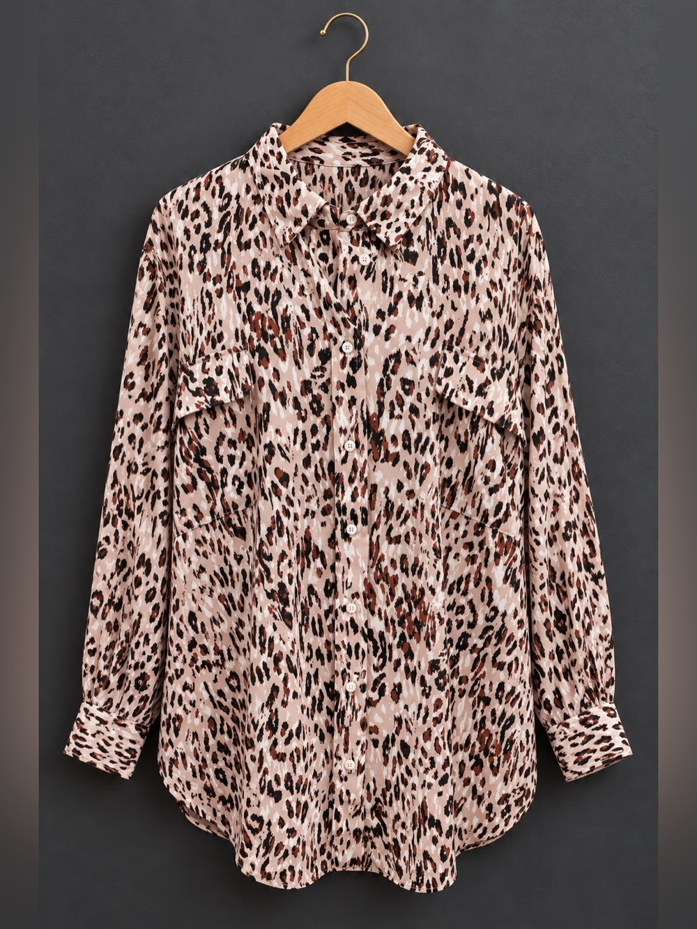 Leopard-Print Button-Front Blouse - Picture 1 of 3